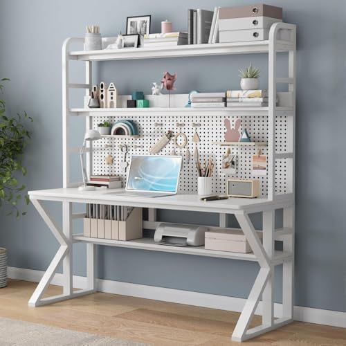 Büro-Schreibtisch mit Ablageflächen und Stecktafel, modernes Design, 89 cm B x 175 cm H x 69 cm D, stilvolle weiße und schwarze Oberfläche, perfekt für die Organisation zu Hause und am Arbeitsplatz von YJSGNMZA