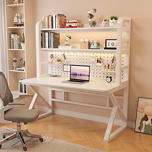 YJSGNMZA 39-Zoll-Schülerschreibtisch mit Regalen und Stecktafel – einfache Montage, Walnuss-Finish – idealer Home-Office-Arbeitsplatz für Kinder und Jugendliche (weiß) von YJSGNMZA