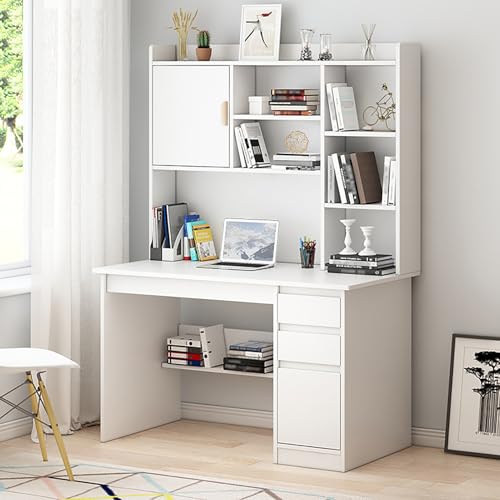 YJSGNMZA Büro-Arbeitstisch mit Ablage und Aufsatz, Bücherregal mit Schubladen für effiziente Arbeitsplatzorganisation und Produktivität (Weiß 100 x 45 x 164 cm (39 x 18 x 64 Zoll)) von YJSGNMZA