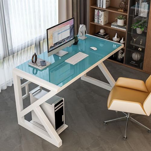 YJSGNMZA Stabiler Glas-Schreibtisch – stilvolles Design für Büro, Studium und Gaming-Arbeitsplatz – verschönert den Arbeitsplatz mit langlebiger, eleganter Glasoberfläche (blau-weißer Rahmen, 120 cm) YJSGNMZA Stabiler Glas-Schreibtisch – stilvolles Design für Büro, Studium und Gaming-Arbeitsplatz – verschönert den Arbeitsplatz mit langlebiger, eleganter Glasoberfläche (blau-weißer Rahmen, 120 cm) von YJSGNMZA