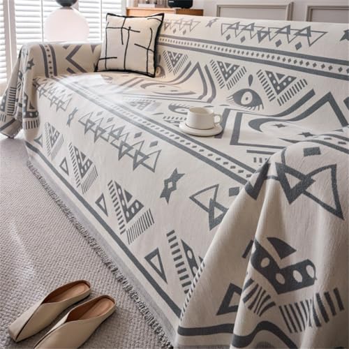 Bohemian Sofabezug Weiche Chenille Sofa üBerzug FüR 1 2 3 4 Sitzer L Form SofaüBerwurf Ecksofa Couch üBerzug,Universelle Anti Rutsch Hund Katze Sofa Cover,Star,Line,Blanket,Decke (Grau,180x280cm) von YJSZY