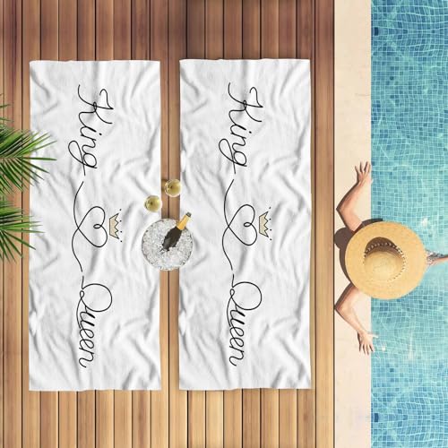 YJSZY 2 StüCk Mr and Mrs Strandtuch Braut Und BräUtigam Just Married Handtuch üBergroßE Brautpaar HandtüCher Strand Hochzeit Flitterwochen Reise Polyester-Faser Towel Geschenke (Weiß, 90×180cm) von YJSZY