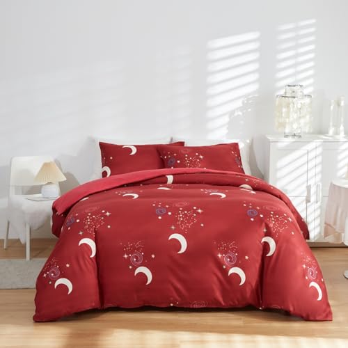 YJSZY Kinder Sterne Kiefernblatt Motiv BettwäSche Set Glow In The Dark MäDchen Jungen Weich Mikrofaser Bettbezug Set Leuchtet Im Dunklen FüR Einzelbetten Und Doppelbetten (Rot, 135×200cm) von YJSZY