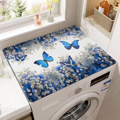 YJSZY Schmetterling Blume Kieselsteine Waschmaschinen Auflage,Schnelltrocknende,WaschmaschinenüBerzug 60x60,Waschmaschinenabdeckung (Color 1,60 x50 cm) von YJSZY