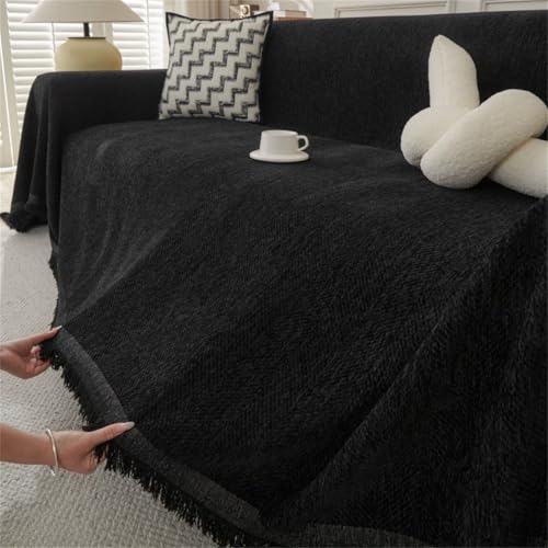 YJSZY Sofa üBerwurfdecke 1/2/3/4 Sitzer,Chenille AB Seiten GanzjäHrig Nutzbar Sofabezug L Form U Ecksofa GroßE SofaüBerwurf,Couch üBerzug,Sofa Cover,Futonbezug,Throw Blanket (Schwarz,180x150 cm) von YJSZY