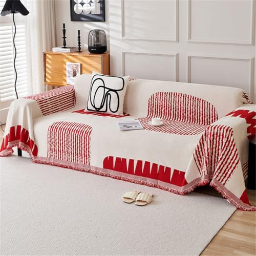 YJSZY SofaüBerzug FüR 1/2/3/4 Sitzer,L-FöRmige Ecksofas Sofa üBerzug,Chenille Sofa üBerwurfdecke,Waschbar SofaüBerwurf,GanzjäHrig Nutzbar CouchüBerzug Mit Quasten,Couchdecke Cover (Rot,180x230cm) von YJSZY