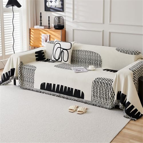 YJSZY SofaüBerzug FüR 1/2/3/4 Sitzer,L-FöRmige Ecksofas Sofa üBerzug,Chenille Sofa üBerwurfdecke,Waschbar SofaüBerwurf,GanzjäHrig Nutzbar CouchüBerzug Mit Quasten,Couchdecke Cover (Schwarz,180x280cm) von YJSZY
