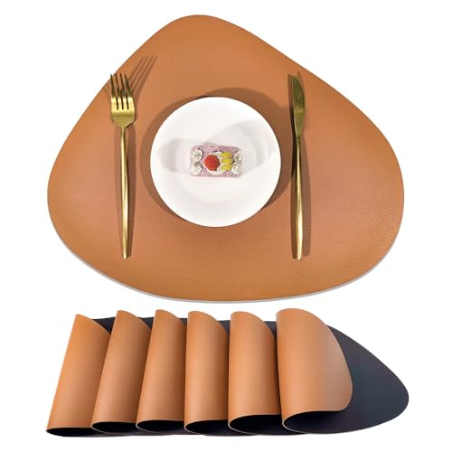 YJWZ 2er-Set rutschfeste Tischsets mit Lederoptik,Oval Tischsets Platzsets Abwaschbar, Doppelseitige Tischunterlage für Esstisch Deko, Platzdeckchen Abwischbar Lederoptik für Küche & Esszimmer von YJWZ