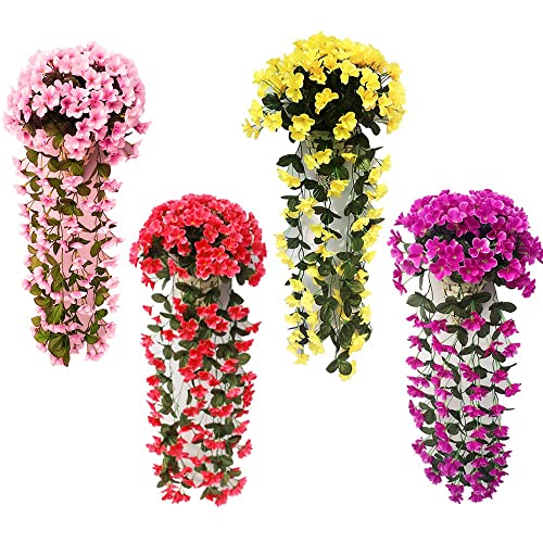 YJWZ 4 Stück Künstlich Hängende Blumen,Veilchen Kunstblumen für Draußen,Hängende Kunstpflanze Balkon Dekoration,Hängende Pflanzen Künstliche für Haus Garten Hochzeit Büro von YJWZ
