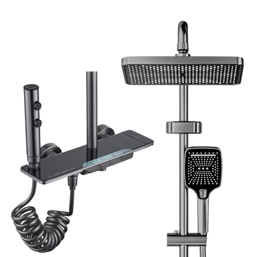 YJYAJIE Regendusche mit Armatur,Duschsystem mit 30x20cm Regenbrause,Handbrause,verstecktem Wanneneinlauf,Verstellbarer Höhe und Booster Brausepistole für das Badezimmer YJYAJIE Regendusche mit Armatur,Duschsystem mit 30x20cm Regenbrause,Handbrause,verstecktem Wanneneinlauf,Verstellbarer Höhe und Booster Brausepistole für das Badezimmer von YJYAJIE