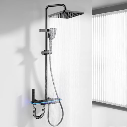 YJYAJIE Regendusche mit Armatur,Duschsystem mit 31x20cm Regenbrause,Handbrause,verstecktem Wanneneinlauf,Digitaler LED Anzeige,Verstellbarer Höhe und Booster Brausepistole für das Badezimmer YJYAJIE Regendusche mit Armatur,Duschsystem mit 31x20cm Regenbrause,Handbrause,verstecktem Wanneneinlauf,Digitaler LED Anzeige,Verstellbarer Höhe und Booster Brausepistole für das Badezimmer von YJYAJIE
