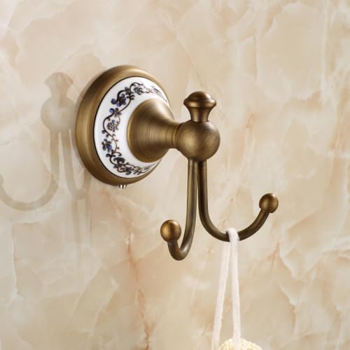 Badezimmer-Hardware-Set zur Wandmontage aus antikem Messing, Toilettenpapierhalter/Bademantelhaken/Handtuchhalter/Handtuchringe, doppelte Bademantelhaken von YJYBHD