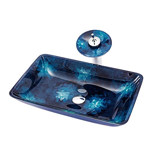 YJYJY Badezimmer-Waschbecken und Wasserhahn-Kombination, künstlerisches Aufsatzwaschbecken aus gehärtetem Glas, Waschbecken-Set, Aufsatzwaschbecken mit Wasserfall-Wasserhahn, Chrom YJYJY Badezimmer-Waschbecken und Wasserhahn-Kombination, künstlerisches Aufsatzwaschbecken aus gehärtetem Glas, Waschbecken-Set, Aufsatzwaschbecken mit Wasserfall-Wasserhahn, Chrom von YJYJY