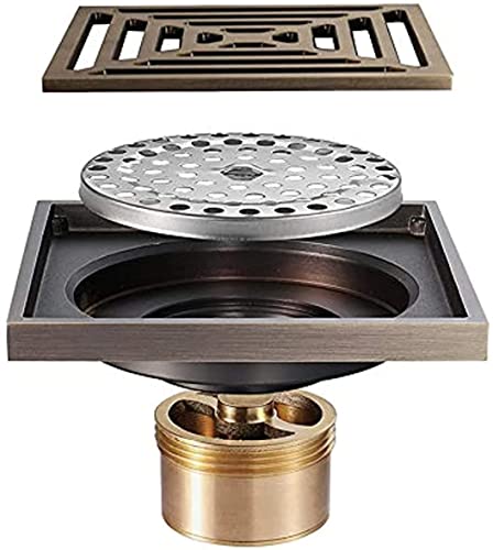 YJYKXP 4 Zoll Duschrinne Quadratisch Messing Bodenablauf Antik Bronze Dusche Bodenablauf mit Abnehmbarer Abdeckung Gitter Badezimmer Duschablauf von YJYKXP