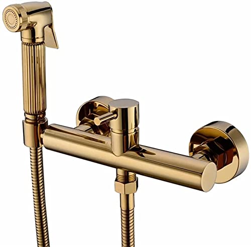 YJYKXP Bidet-Wasserhahn, massives Messing-WC-Handheld-Bidet-Spray, Gold-Duschspritzer Set mit heißem und kaltem Mischventil von YJYKXP
