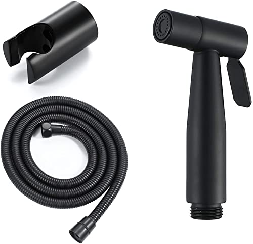 YJYKXP Toilette Bad Bidet Set der Edelstahl Bidet Handbrause Sprayer mit Schlauch und Inhaber Handheld Bidet Spritze Wandhalterung Hand Bidet Sprayer Kaltes Wasser Tuch Windel Sprayer,Schwarz von YJYKXP