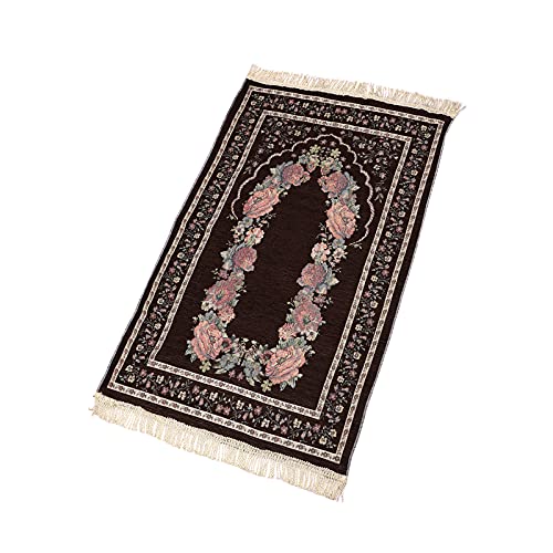 YJZQ Gebetsteppich Anbetungsmatte Weich Groß gepolstert Islamic Prayer Rug Geschenke Bayram, Ramadan, Islamische Gebetsmatte 70x110 cm (Braun) von YJZQ