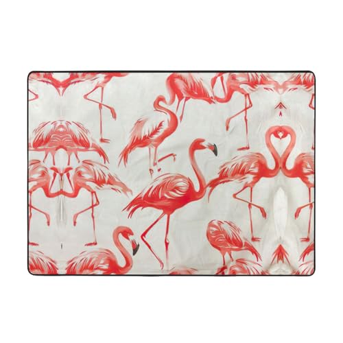 YJxoZH Flamingos auf weißem Druck, für Wohnzimmer, Küche, rutschfester Bodenteppich, weicher Schlafzimmerteppich, 148 x 203 cm von YJxoZH