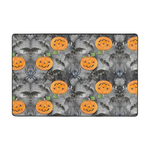 YJxoZH Halloween-Teppiche mit Fledermaus-Spinne, Kürbis-Druck, Heimdekoration, für Wohnzimmer, Küche, rutschfester Bodenteppich, ultraweich, Schlafzimmer-Teppich von YJxoZH