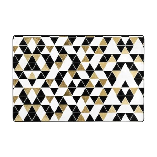 YJxoZH Modischer, moderner schwarz-weiß-goldener Dreiecksdruck, Heimdekor-Teppich, für Wohnzimmer, Küche, rutschfester Bodenteppich, ultraweich von YJxoZH