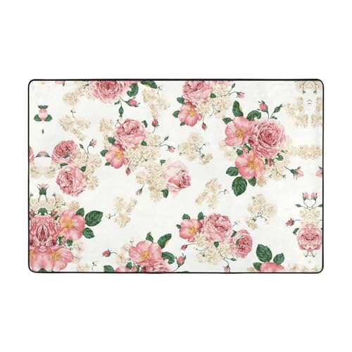 YJxoZH Teppich, Motiv: rosa Rose mit Blättern, Heimdekoration, für Wohnzimmer, Küche, rutschfester Bodenteppich, ultraweich von YJxoZH