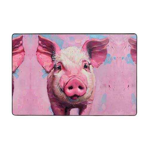 YJxoZH Teppich, Motiv: rosa Schweine-Druck, für Wohnzimmer, Küche, rutschfester Bodenteppich, ultraweich von YJxoZH