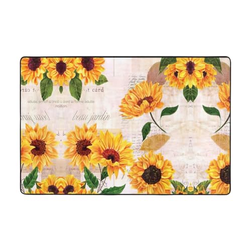 YJxoZH Teppich mit Sonnenblumen-Druck, Heimdekoration, für Wohnzimmer, Küche, rutschfester Bodenteppich, ultraweich von YJxoZH