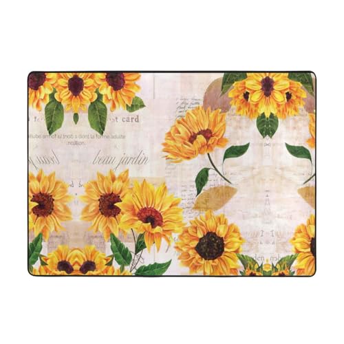 YJxoZH Teppich mit Sonnenblumen-Druck, für Wohnzimmer, Küche, rutschfester Bodenteppich, weiche Schlafzimmerteppiche, 148 x 203 cm von YJxoZH