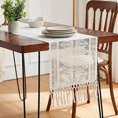 Spitze Gehäkelte Tischläufer, 30 * 180cm Boho Deko Hochzeit Tischdecke Vintage Handgewebt Makramee Stickerei Blumen Beige Tischband Tischwäsche mit Quasten für Küche Essen Urlaub Party Dekoration Spitze Gehäkelte Tischläufer, 30 * 180cm Boho Deko Hochzeit Tischdecke Vintage Handgewebt Makramee Stickerei Blumen Beige Tischband Tischwäsche mit Quasten für Küche Essen Urlaub Party Dekoration von YKAFADE