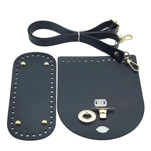 YKAFADE 1 Set DIY-Taschenzubehör, DIY PU Ledertasche Strickset Taschenboden Mit Löchern zum Häkeln Taschenriemen ​für Taschen-Herstellung Handtasche DIY Strickbeutel Handtasche Schultertasche -Schwarz von YKAFADE
