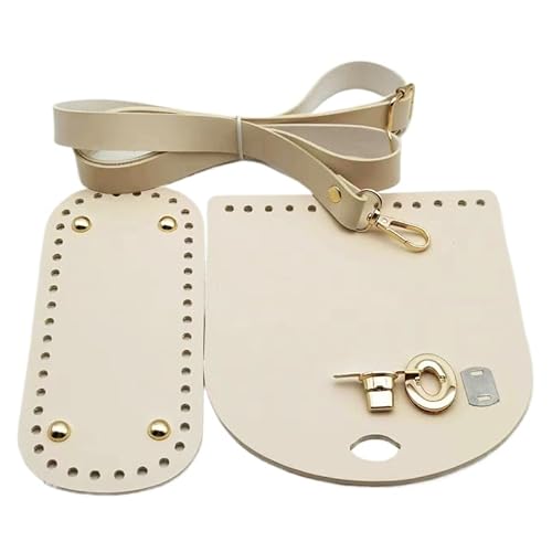 YKAFADE 1 Set DIY-Taschenzubehör, DIY PU Ledertasche Strickset Taschenboden Mit Löchern zum Häkeln Taschenriemen ​für Taschen-Herstellung Handtasche DIY Strickbeutel Handtasche Schultertasche -Beige von YKAFADE