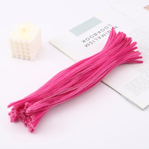 YKAFADE 100 Stück Pfeifenreiniger Chenilledraht, 30CM Pfeifenputzerdraht für Handwerk Dekorationen Pfeifenputzer zum Basteln Biegeplüsch Basteldraht für Kreative DIY-Projekte Basteldeko -Pink von YKAFADE