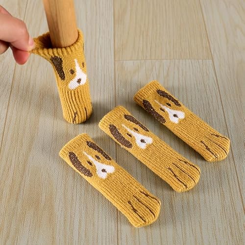 YKAFADE 16 Stück Stuhlbeinkappen Stuhlsocken, Elastisch Möbelsocken Gestrickte Stuhlbeinsocken rutschfeste Möbelschuhe Katzenpfote Möbelsocken Dicke für Möbel Tisch 7-18cm,Bodenschutz -Gelb Hund von YKAFADE
