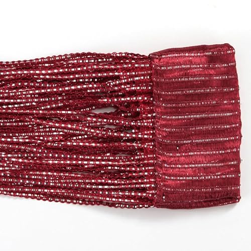 YKAFADE 2 Stück Fadenvorhang 100x200cm Fadengardine Fliegenvorhang Glitzer Türvorhang Fenstervorhänge Raumteiler Quaste Vorhänge für Zuhause Terrasse Schlafzimmer,Hochzeit,Restaurant -Weinrot von YKAFADE