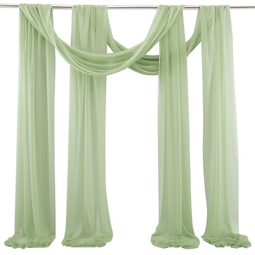 YKAFADE 2 Stück Hochzeit Vorhang Hochzeitsbogen,75 * 550cm Chiffon Stoff Querbehang Deko Gardinen Vorhang Freihanddeko Tüll Foto Hintergrund für Party Hochzeit Geburtstag Taufe -hellgrün von YKAFADE