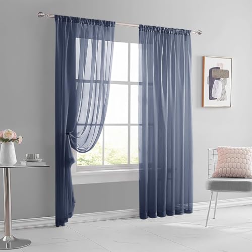 YKAFADE 2 Stück Vorhänge Gardine Wohnzimmer Gardine Halbtransparent Vorhang Voile Einfarbig Stangendurchzug Wohnzimmer Luftig Dekoschal für Schlafzimmer Deko Schiebevorhänge,140x260cm(BxL),Blau Grau von YKAFADE