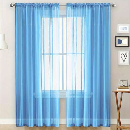 YKAFADE 2 Stück Vorhänge Gardine Wohnzimmer Gardine Halbtransparent Vorhang Voile Einfarbig Stangendurchzug Wohnzimmer Luftig Dekoschal für Schlafzimmer Deko Schiebevorhänge,140x260cm(BxL),Blau von YKAFADE