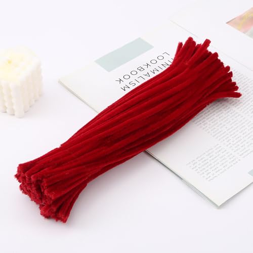 YKAFADE 200 Stück Pfeifenreiniger, Pfeifenputzer Biegeplüsch Basteldraht 30cm 8mm Pfeifenreiniger Chenilledraht Pfeiffendraht zum Basteln für Kreative DIY-Projekte und Basteldeko -Rot #2 von YKAFADE