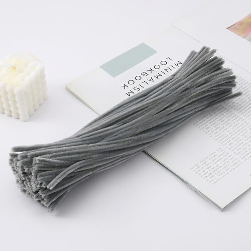 YKAFADE 200 Stück Pfeifenreiniger Chenilledraht, 30CM Pfeifenputzerdraht für Handwerk Dekorationen Pfeifenputzer zum Basteln Biegeplüsch Basteldraht für Kreative DIY-Projekte Basteldeko -Grau von YKAFADE