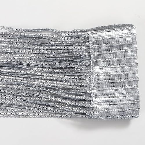 YKAFADE 4 Stück Fadenvorhang 100x200cm Fadengardine Fliegenvorhang Glitzer Türvorhang Fenstervorhänge Raumteiler Quaste Vorhänge für Zuhause Terrasse Schlafzimmer,Hochzeit,Restaurant -Grau von YKAFADE