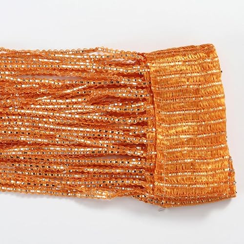 YKAFADE 4 Stück Fadenvorhang 100x200cm Fadengardine Fliegenvorhang Glitzer Türvorhang Fenstervorhänge Raumteiler Quaste Vorhänge für Zuhause Terrasse Schlafzimmer,Hochzeit,Restaurant -Orange von YKAFADE