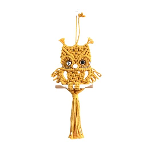 YKAFADE Makramee Eule Wandbehang,Handgewebter Eulenkunst Wanddekoration Wandbehang Dekor gewebt Wandteppich Böhmische Tapisserie Boho Deko Ornamente für Zuhause Schlafzimmer Wohnzimmer,Gelb von YKAFADE