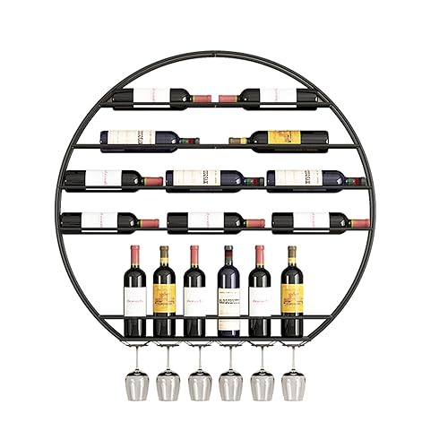 Hängende Weinregal, runde Weinregal Wandmontage mit schwimmenden Bar Regalen Alkoholflaschenausstellungsschelfwand für Spirituosenflaschenhalter mit hängenden Weinglas Rack Bar für Heimstange D. von YKCITSQTR