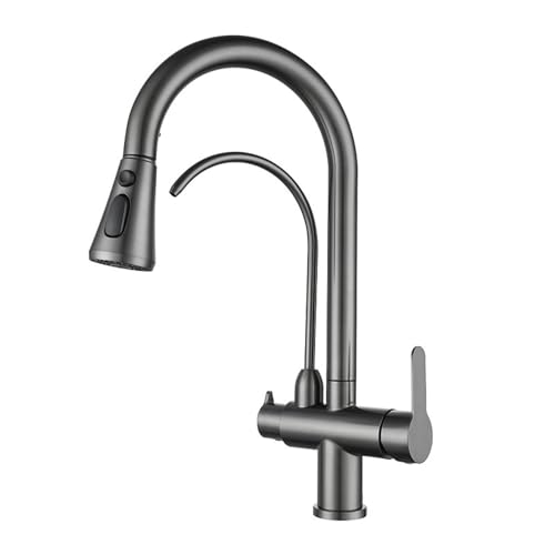 Küchenauszugshahn im amerikanischen Stil 3-in-1 mit Wasserreiniger, heißer und kalter Wasserhahn zum Waschen des Waschbeckens, Auszugshahn mit Wasserreinigung (Rohrleitungen) von YKCITSQTR