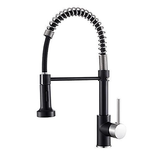 Küchenspüle Wasserhahn für Bar Bauernhaus Werbespot, Spring Tull Out Küche Gold Pull Down Kitchen Luxus Heiße und kalte Gesamt -Messing -Küchenmixer -Kabel (Style 4 Black N Gold) von YKCITSQTR