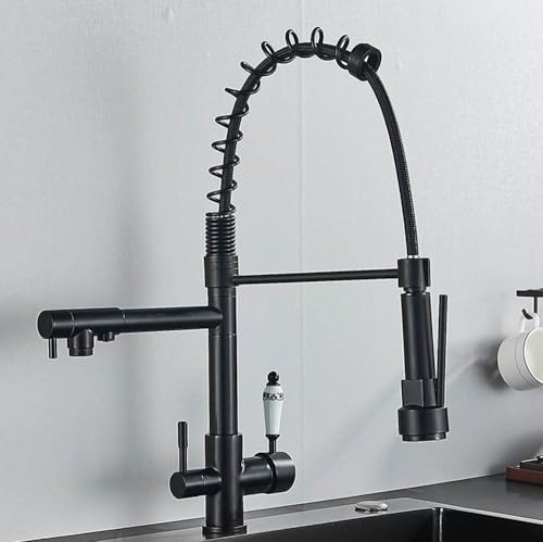 Mattschwarzer Pull Down Küchenarmatur - 360 ° rotierende Heiß-/Kaltmischer -Hahn für Trinkwasser, gefilterte Küchenspüle Wasserhahn, stilvoller und dauerhafter Küchen -Upgrade von YKCITSQTR
