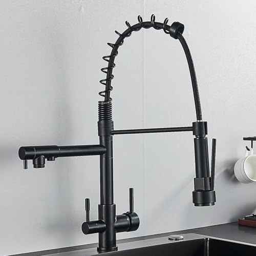 Mattschwarzer Pull Down Küchenarmatur - 360 ° rotierende Heiß-/Kaltmischhahn für Trinkwasser, gefiltertes Wasser, modernes Design, einfache Installation, haltbarer Küchenspüle Wasserhahn Mattschwarzer Pull Down Küchenarmatur - 360 ° rotierende Heiß-/Kaltmischhahn für Trinkwasser, gefiltertes Wasser, modernes Design, einfache Installation, haltbarer Küchenspüle Wasserhahn von YKCITSQTR