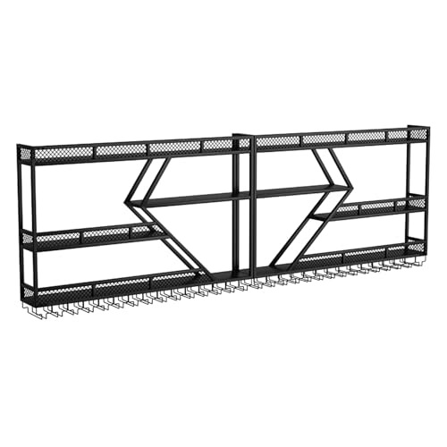 Verstellbares Hangbalken Weinglas Rack Rustikaler Deckenglaslagerregal für verschiedene Arten von Becher, wandmontierte Weinregal mit LED -Licht, industriellem Metallhängeweinflasche & Glas Ho Ho von YKCITSQTR