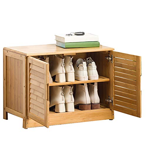 YKCITSQTR Bambusschuh -Bank -Schuhschrank 2 -stöckige Schuhgepäckträger mit Louver -Türdesign für Schlafzimmer, Flure, Badezimmer - Gewichtskapazität 150 kg von YKCITSQTR