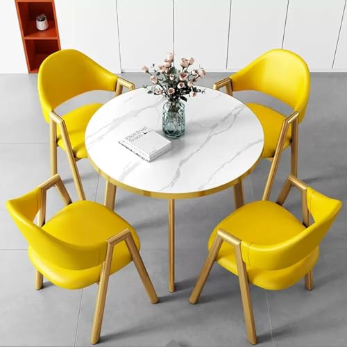 YKCITSQTR Büroempfangsraum Clubtisch, runder Esstisch und Stühle für 4, Konferenzraumtisch und Stühle, Verhandlungstisch und Stuhl Set für Büro -Esszimmer Wohnzimmer (Farbe: Dunkelblau B von YKCITSQTR